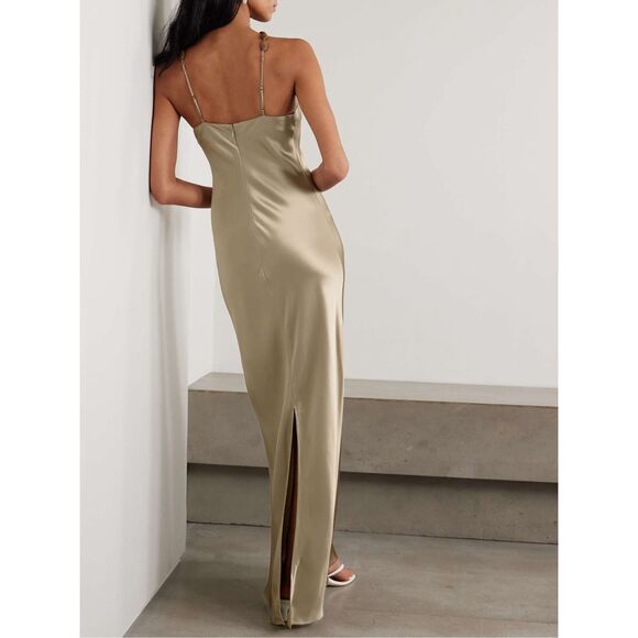 STAUD Cadence embellished satin maxi dress In Gold US 2 $600 - Picture 3 of 12